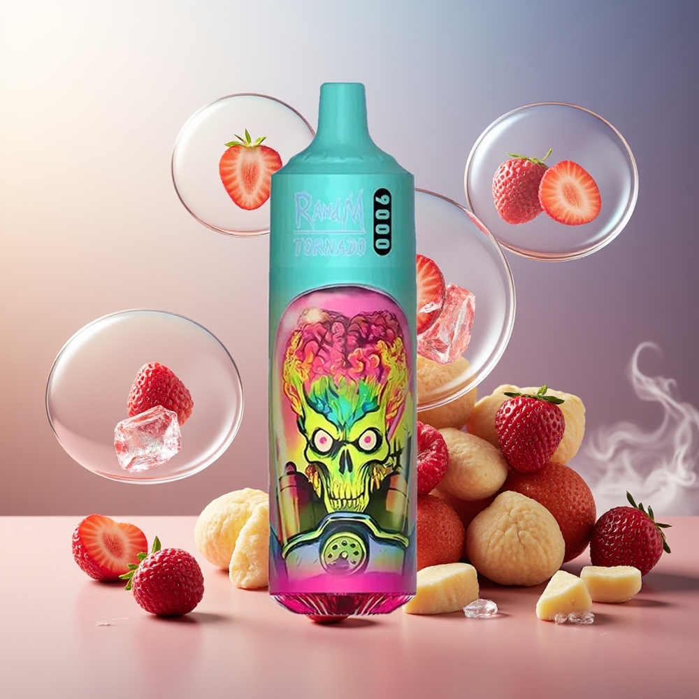 Partihandel Sverige RandM Fumot Tornado 9000 Puffs Jordgubb Hallon Körsbär Is 850mAh 18mL Mesh RGB 54 Smaker