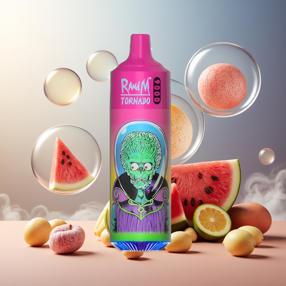 Partihandel Sverige RandM Fumot Tornado 9000 Puffs Återuppladdningsbar Vattenmelon Tuggummi 18 mL Mesh RGB 54 Smaker