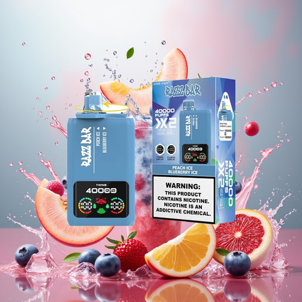 Partihandel Sverige Razz Bar 40000 Puffs 1.0Ω 2 Mesh Persika Is & Blåbär Is 5% Nikotin Type-C