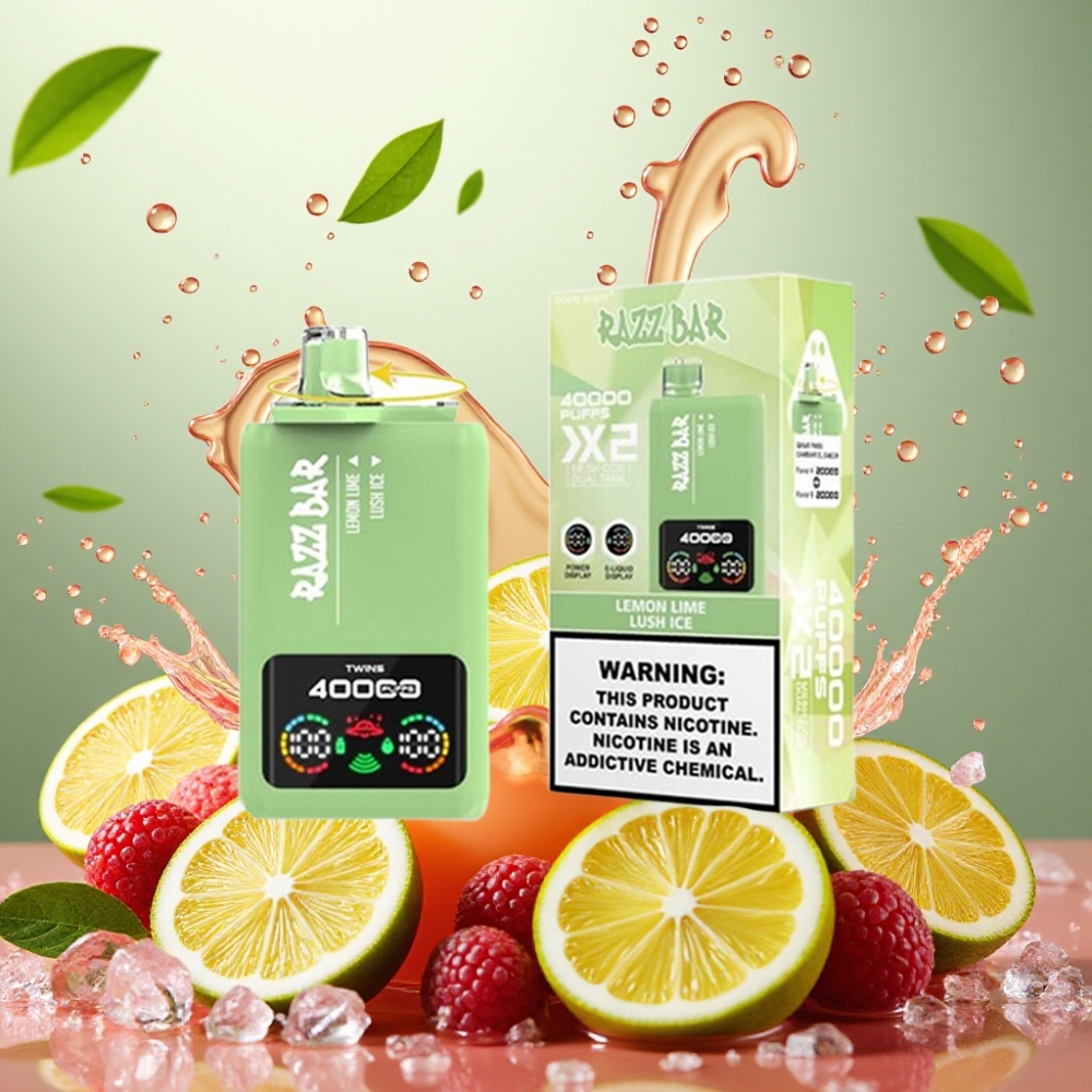 Partihandel Sverige Razz Bar 40000 Puffs Citron Lime & Lush Is Power Skärm 1.0Ω 2 Mesh Coil 650 Mah Typ-C 2% 5%