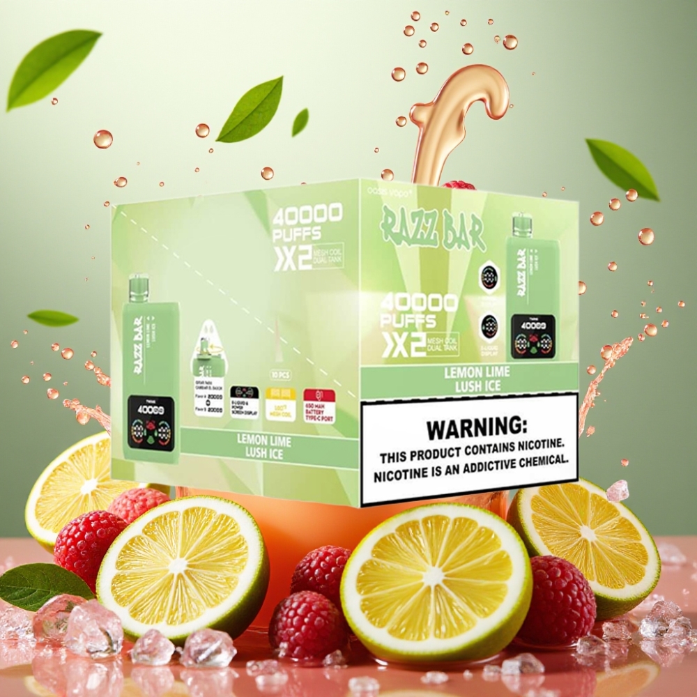 Partihandel Sverige Razz Bar 40000 Puffs Citron Lime & Lush Is Power Skärm 1.0Ω 2 Mesh Coil 650 Mah Typ-C 2% 5%