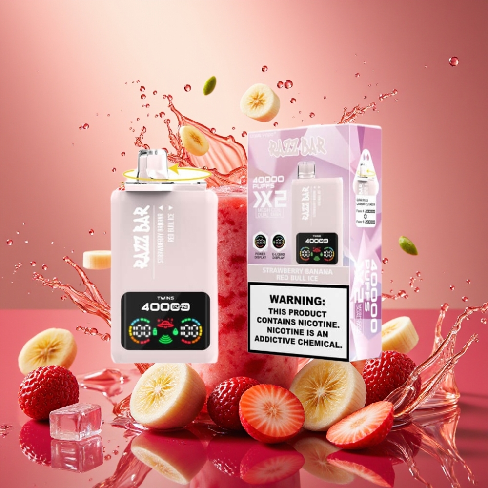 Partihandel Sverige Razz Bar 40000 Puffs Power Screen 1.0Ω 2 Jordgubb Banan & Red Bull Is