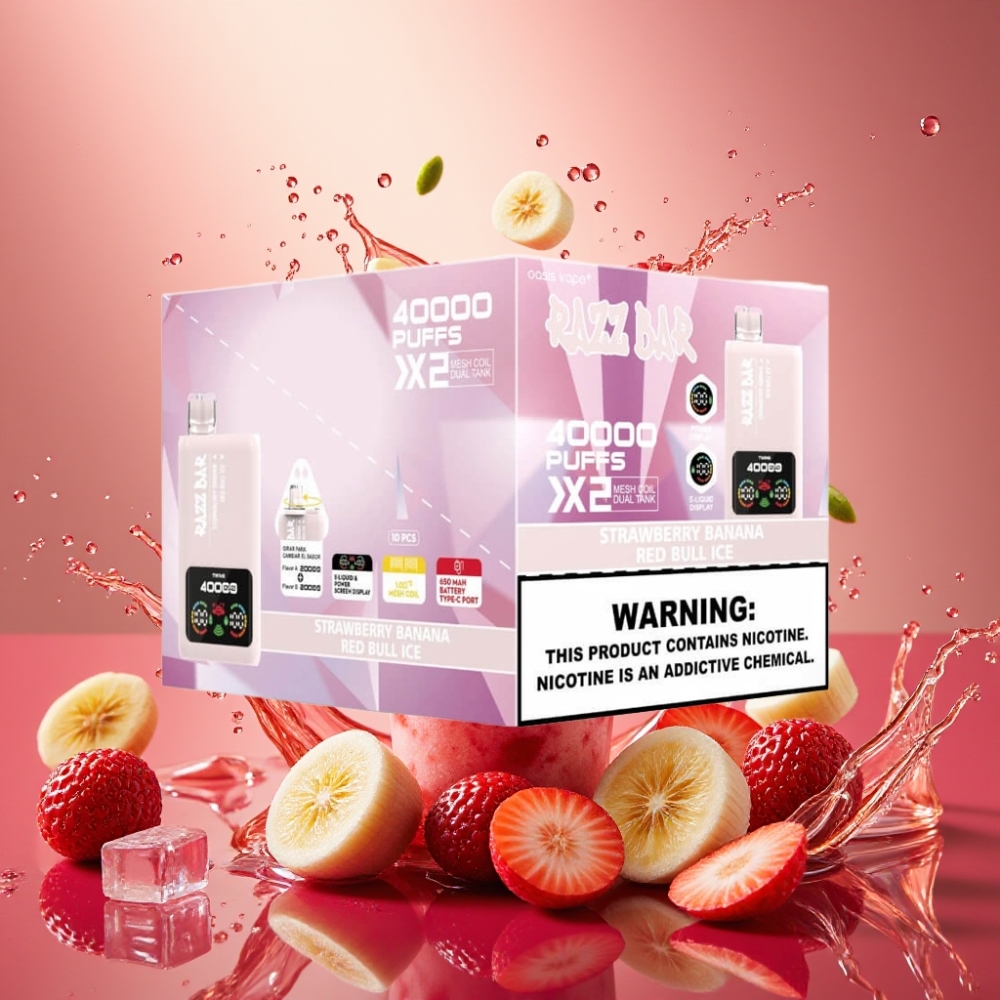 Partihandel Sverige Razz Bar 40000 Puffs Power Screen 1.0Ω 2 Jordgubb Banan & Red Bull Is