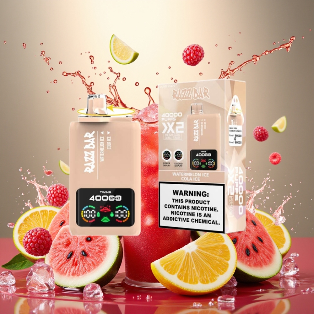 Partihandel Sverige Razz Bar 40000 Puffs Vattenmelon Is & Cola Is Skärmdisplay 1.0Ω 2 Mesh Coil 650mAh Typ-C
