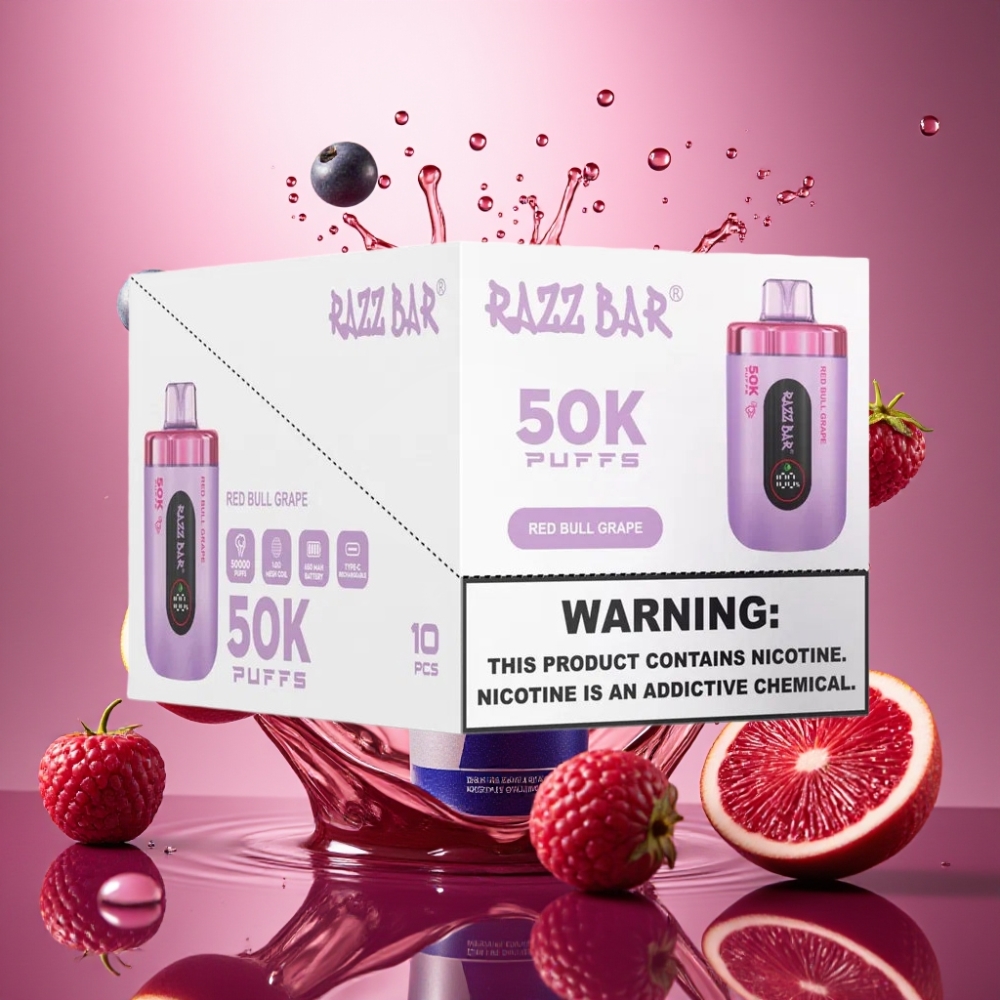 Partihandel Sverige Razz Bar 50K 1.0 Ohm Mesh 650mAh Type-C 2% Red Bull Druva