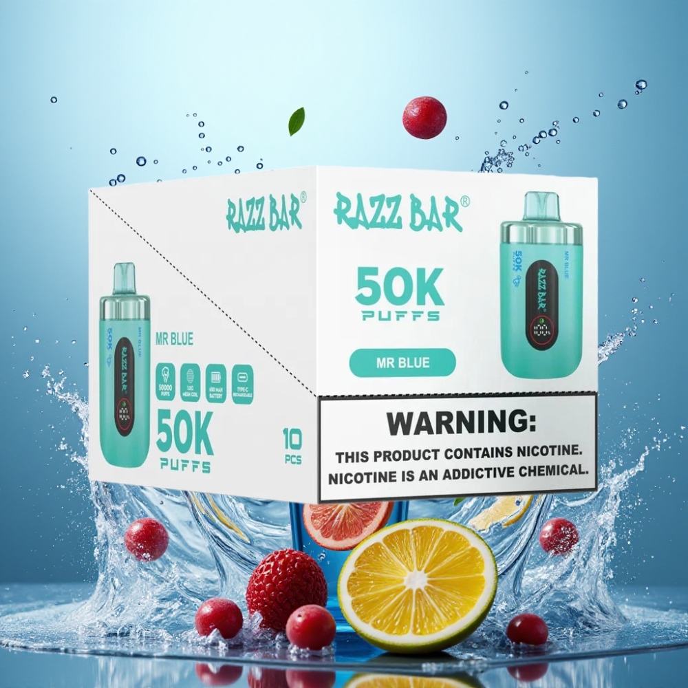 Partihandel Sverige Razz Bar 50K Blå Mesh 1.0Ω Typ-C 650mAh 2%