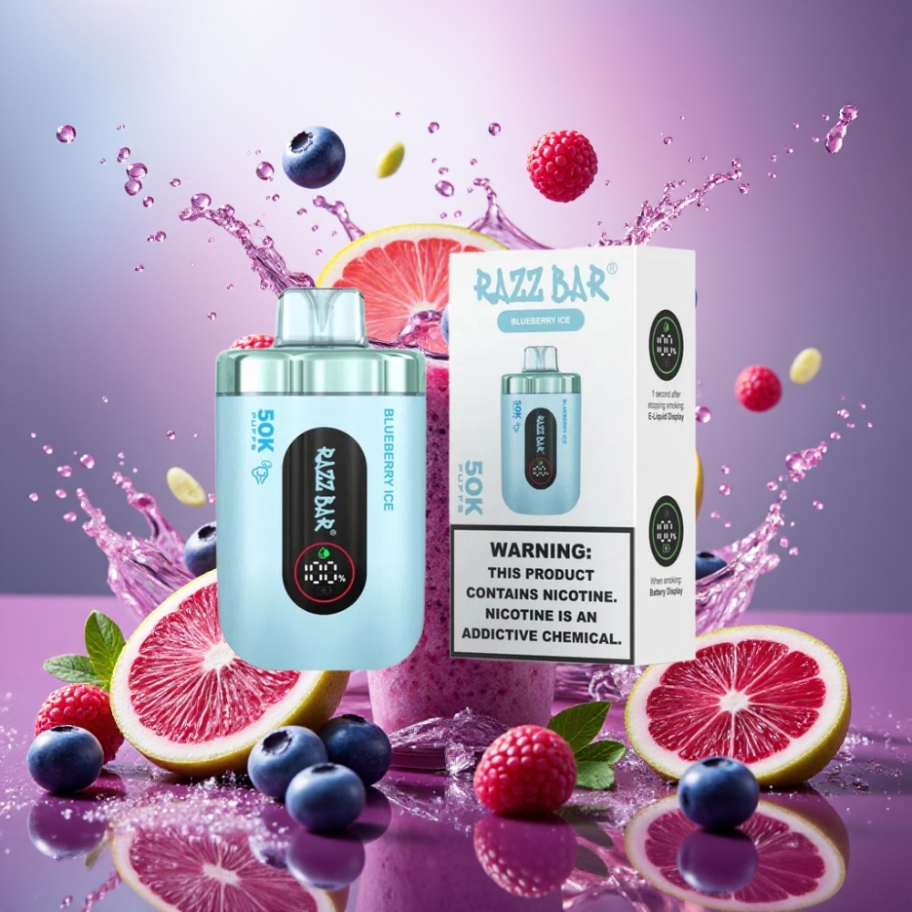 Partihandel Sverige Razz Bar 50K Blåbär Is 1.0 Ohm Mesh 650mAh Type-C 2% Nikotin