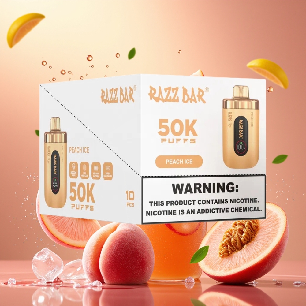 Partihandel Sverige Razz Bar 50K Puffs 1.0 Ohm Mesh Persika Is Vape