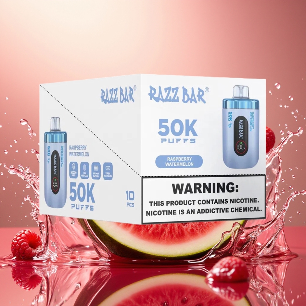 Partihandel Sverige Razz Bar 50K Puffs Engångs Vape Hallon Vattenmelon 1.0 Ohm 2% Nic