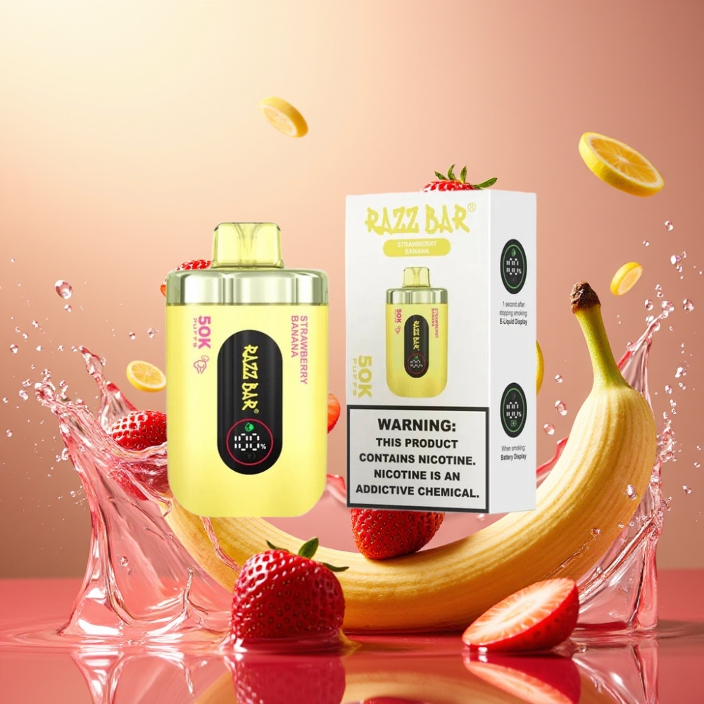 Partihandel Sverige Razz Bar 50K Puffs Engångs Vape Jordgubb Banan 1.0 Ohm Mesh 650mAh