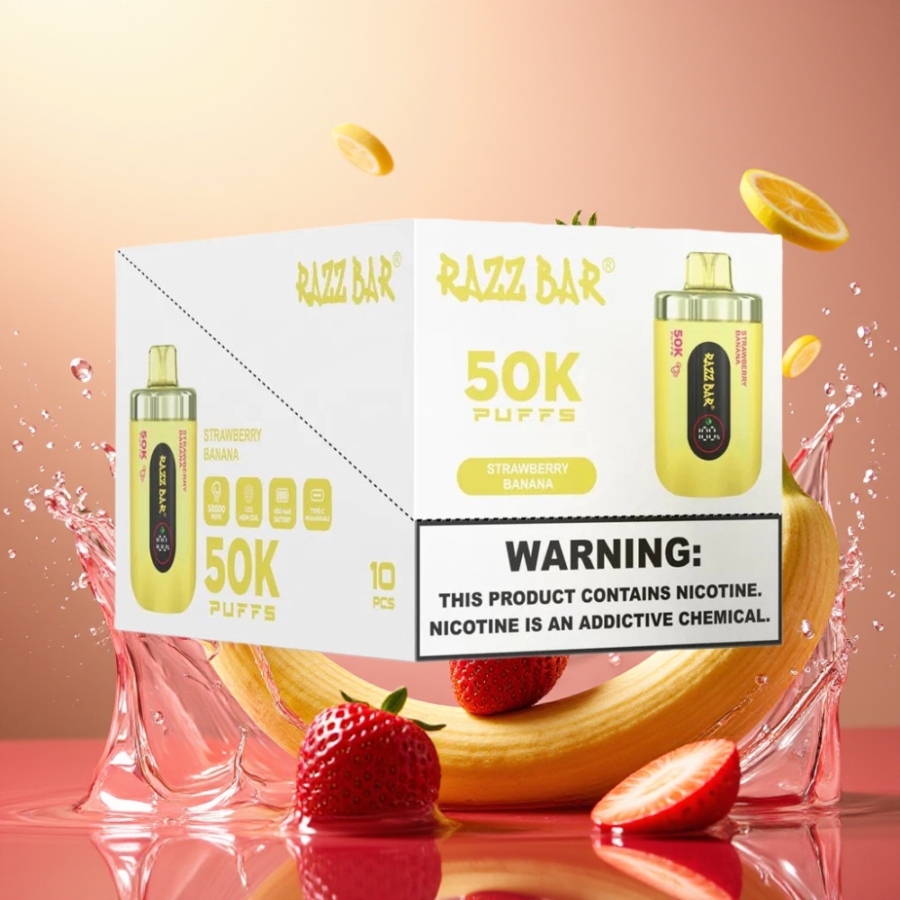 Partihandel Sverige Razz Bar 50K Puffs Engångs Vape Jordgubb Banan 1.0 Ohm Mesh 650mAh
