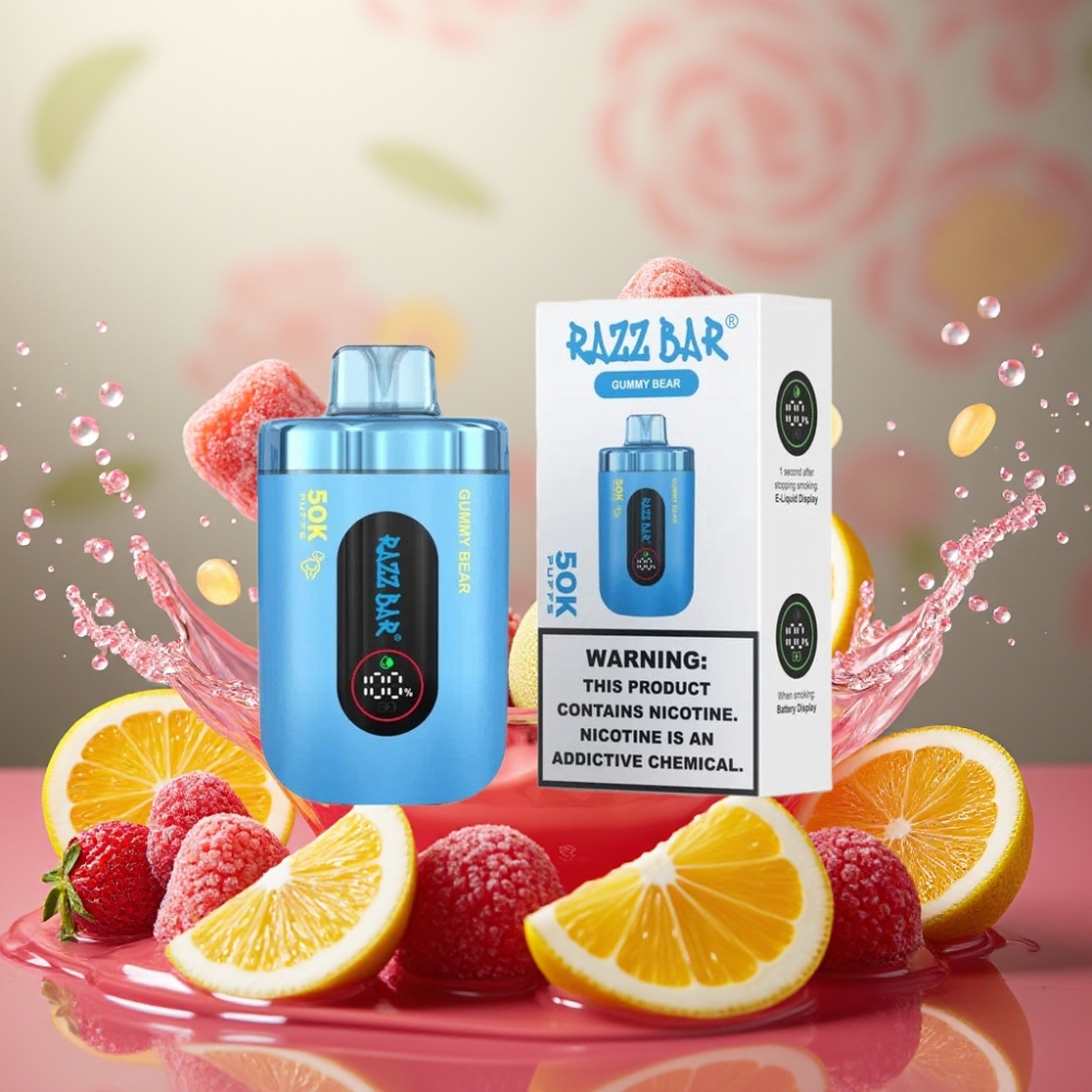 Partihandel Sverige Razz Bar 50K Puffs Gummy Björn 1.0 Ohm 650mAh Type-C 2%