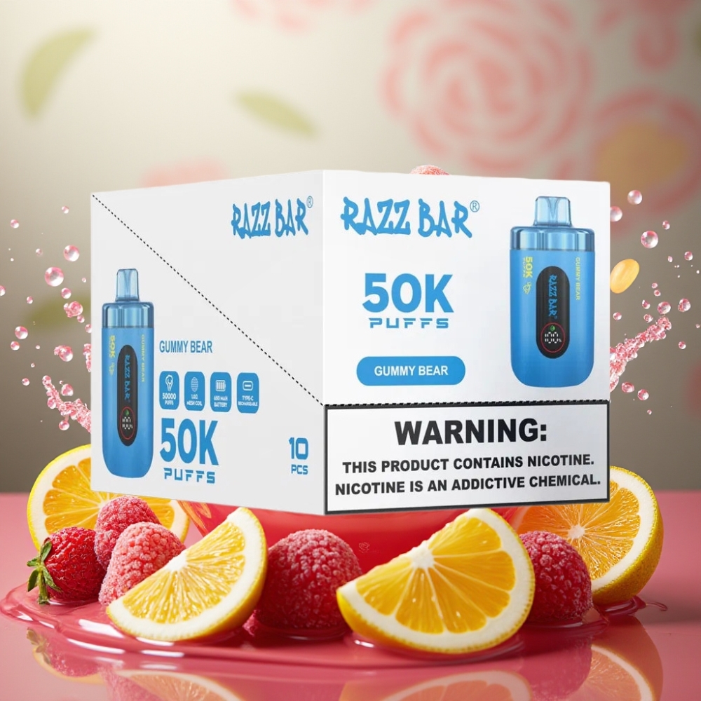 Partihandel Sverige Razz Bar 50K Puffs Gummy Björn 1.0 Ohm 650mAh Type-C 2%