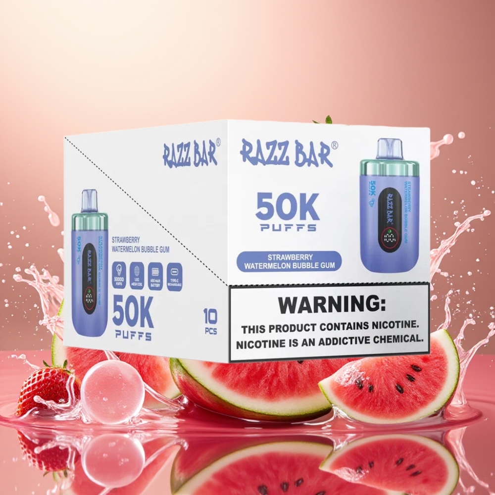 Partihandel Sverige Razz Bar 50K Puffs Jordgubb Vattenmelon Tuggummi 1.0 Ohm Mesh 2% Nikotin