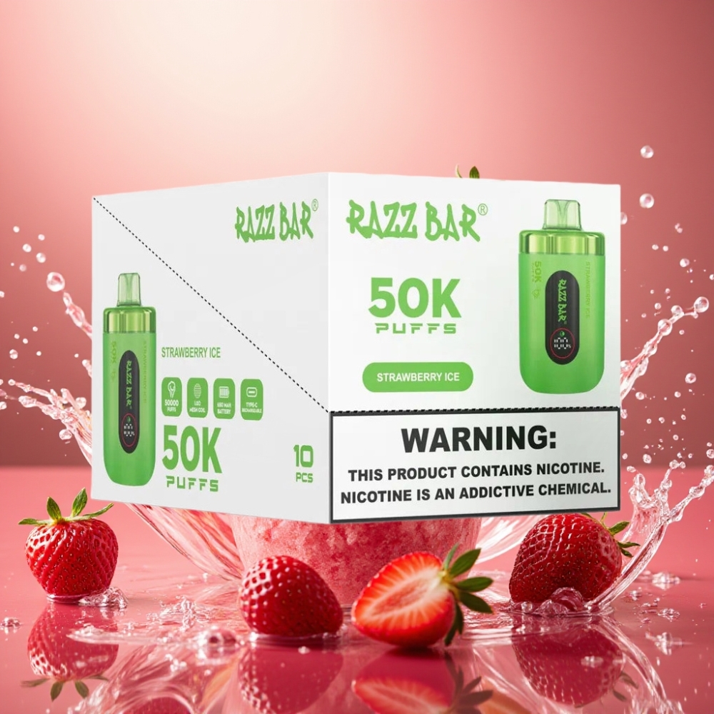 Partihandel Sverige Razz Bar 50K Puffs Typ-C Laddbar Jordgubbsis 2% Nikotin 650mAh