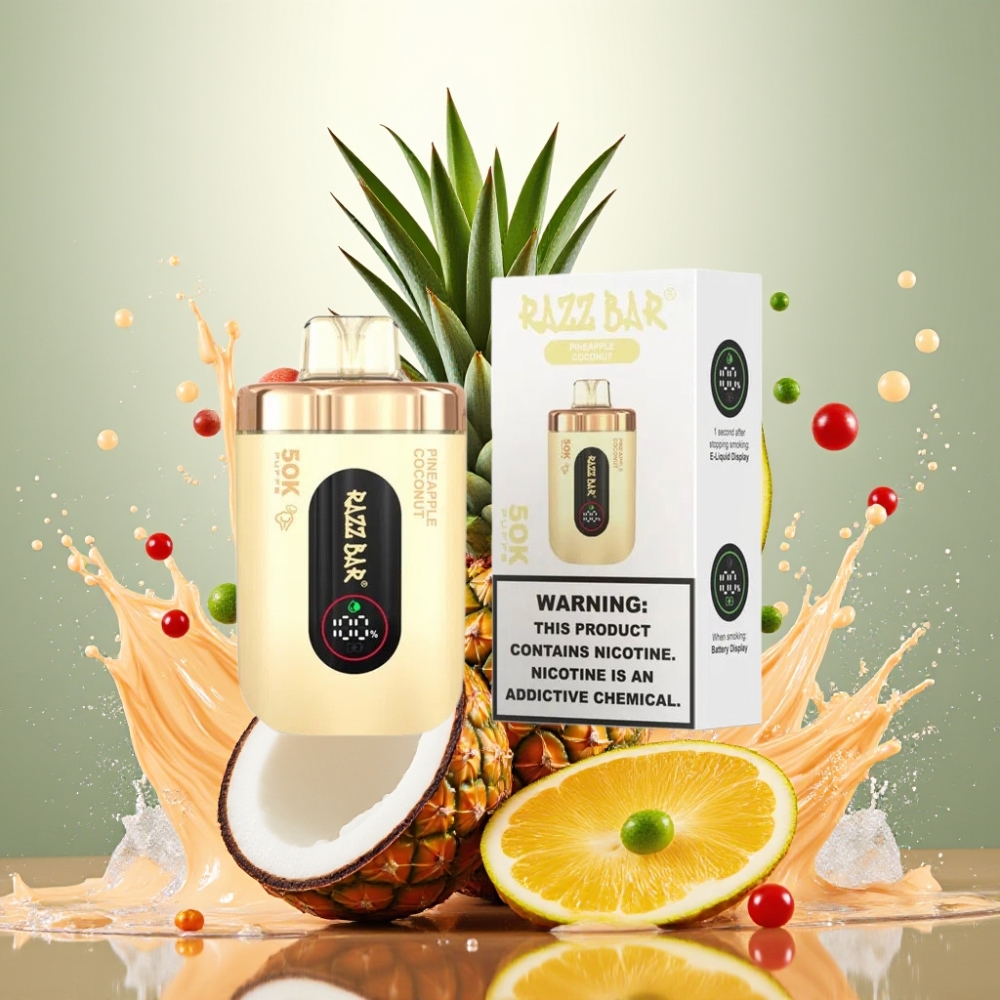 Partihandel Sverige Razz Bar 50K Puffs Vape Ananas Kokosnöt 1.0 Ohm Mesh 2%