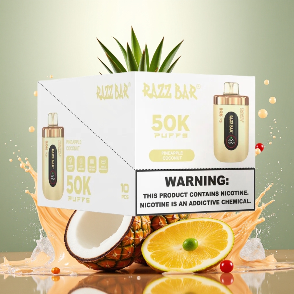 Partihandel Sverige Razz Bar 50K Puffs Vape Ananas Kokosnöt 1.0 Ohm Mesh 2%