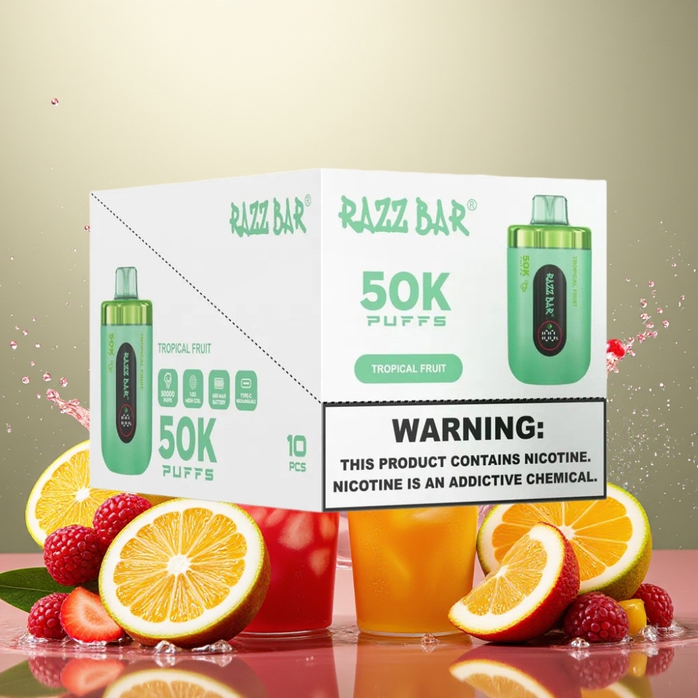 Partihandel Sverige Razz Bar 50K Tropisk Frukt 1.0Ohm Mesh 650mAh Type-C 2%