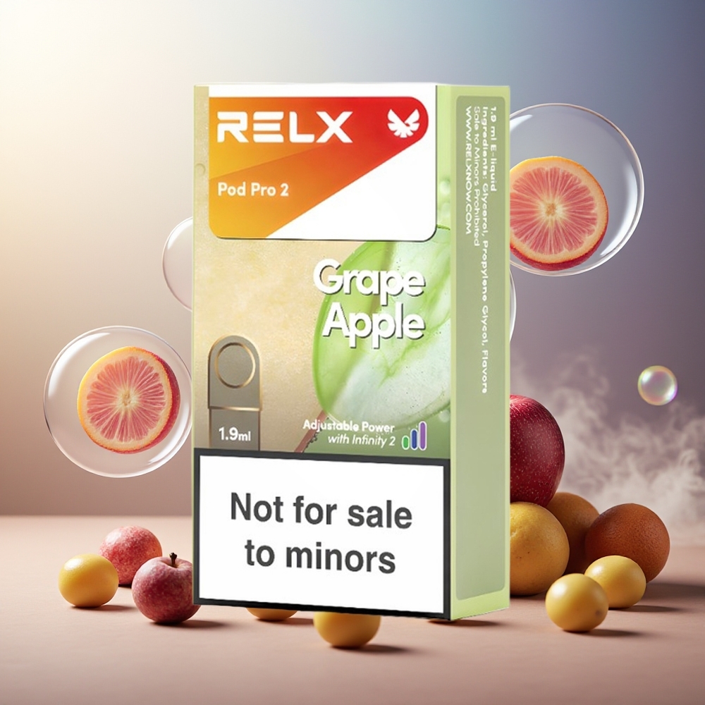 Partihandel Sverige RELX Pod Pro 2 3% 600 puffar 1.9ml 3 spänningslägen Druva Äpple