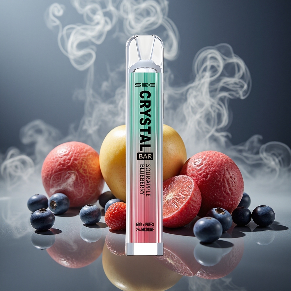 Partihandel Sverige SKE Crystal BAR 600 2ml Sur Äpple Blåbär Mesh Coil 0%/2% Nikotin