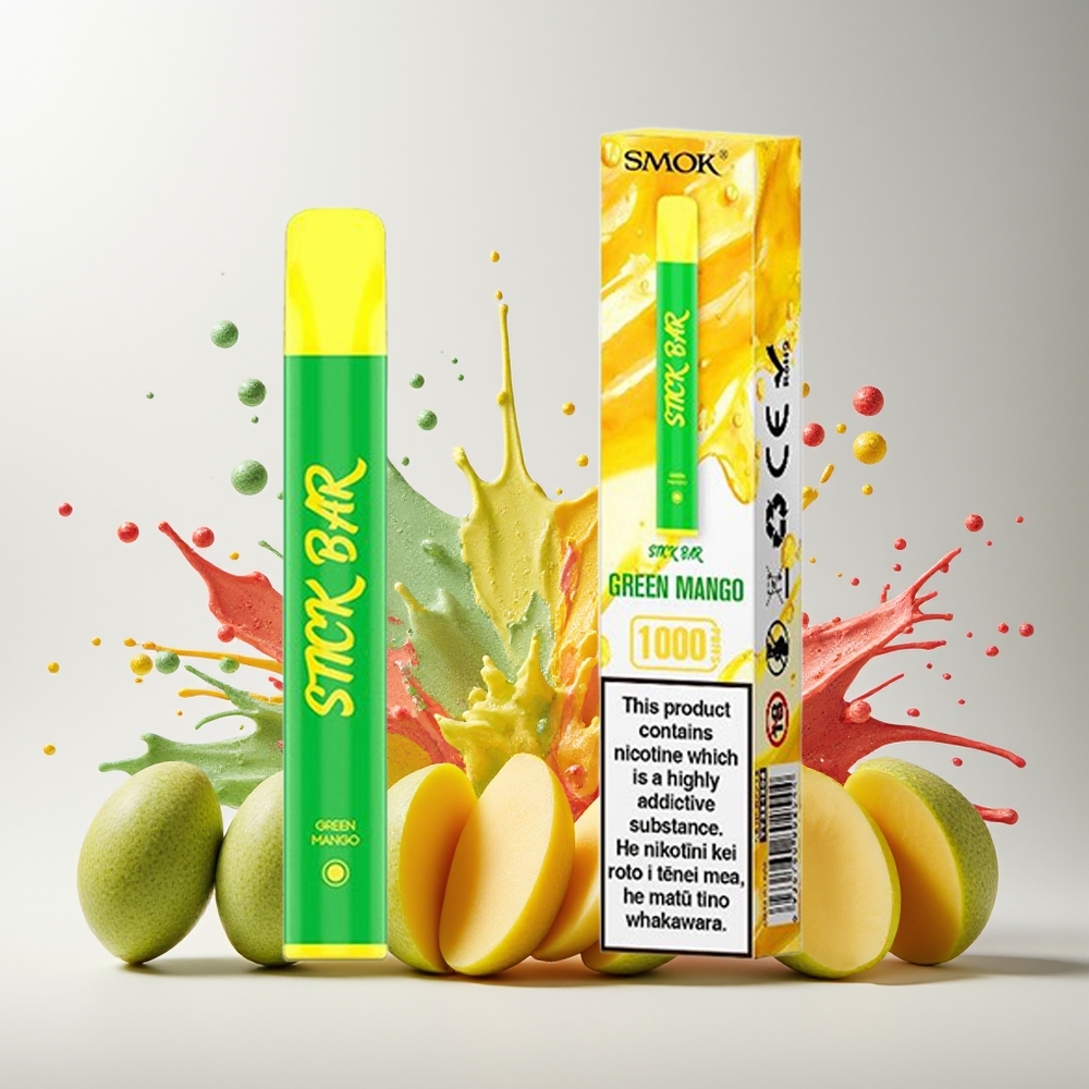 Partihandel Sverige SMOK Stick Bar 1000 Puffs Engångsvape Gröna Mango 550mAh Stål