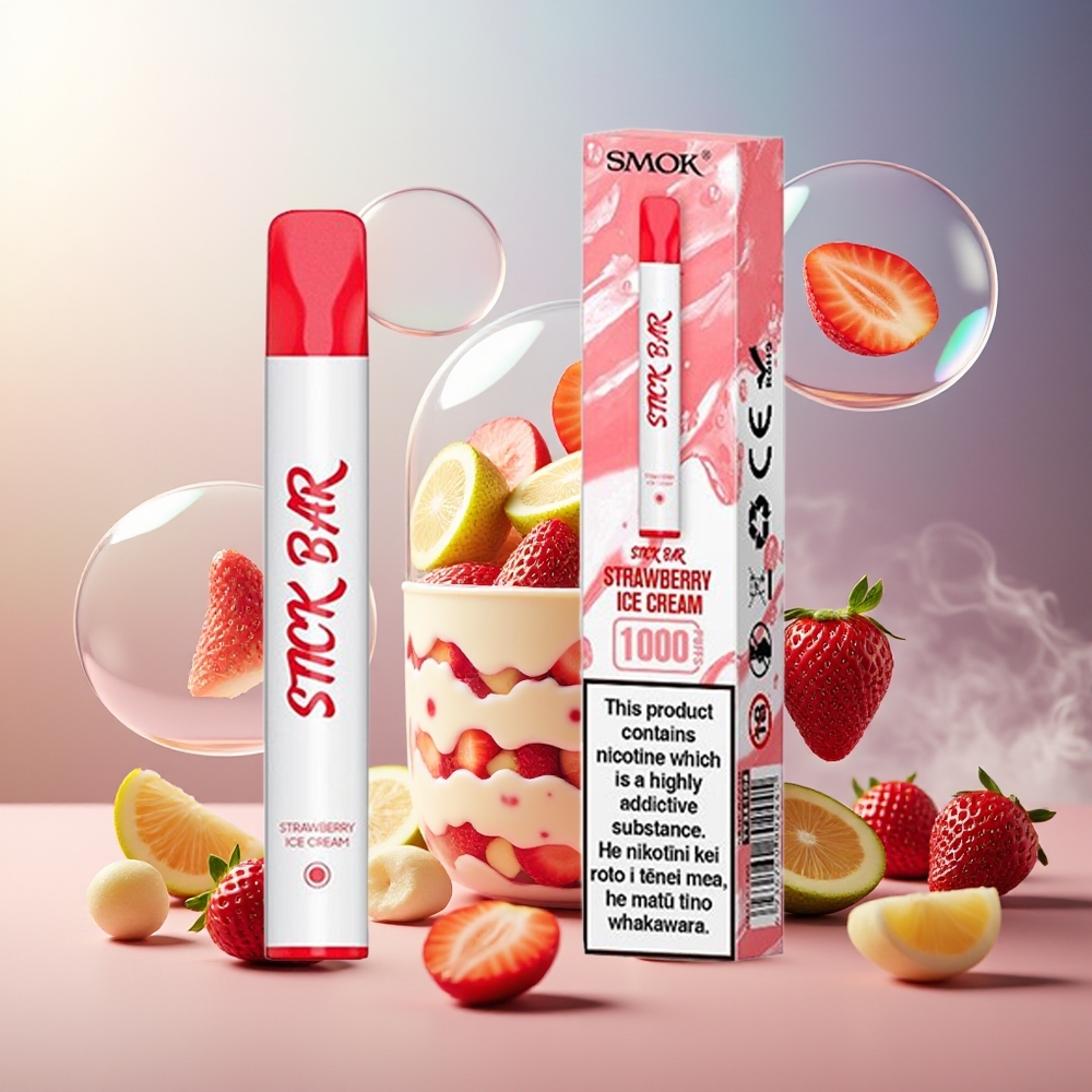 Partihandel Sverige SMOK Stick Bar 1000 Puffs Engångsvape Jordgubb Glass 550mAh 1.6Ohm