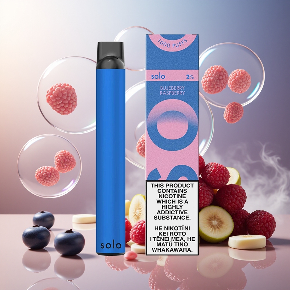 Partihandel Sverige Solo 1000 EngångsVape Blåbär Hallon Mesh 3.5ml 550mAh