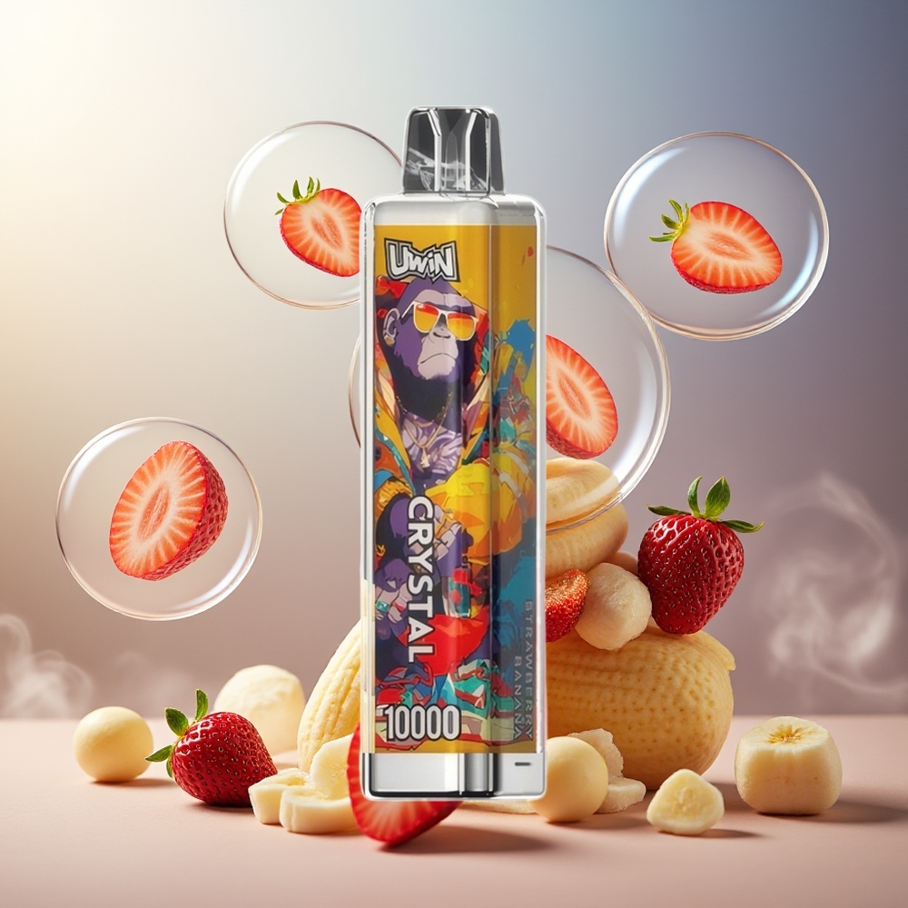 Partihandel Sverige UWIN Crystal 10000 Puffs Engångs E-Cigg Jordgubb Banan RGB