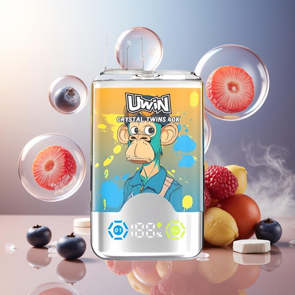 Partihandel Sverige UWIN Crystal Twins 40000 Puffs 32ml Blåbär Hallon Körsbär Is 850mAh Typ-C 0,6 Ohm Mesh
