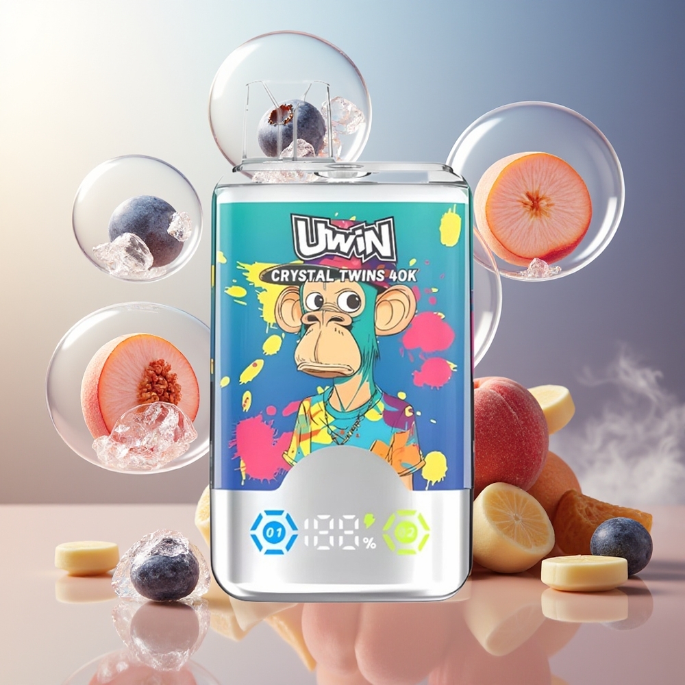 Partihandel Sverige UWIN Crystal Twins 40000 Puffs 32ml Blåbär på Is Sommar Persika Is 850mAh Typ-C 0,6 Ohm Mesh