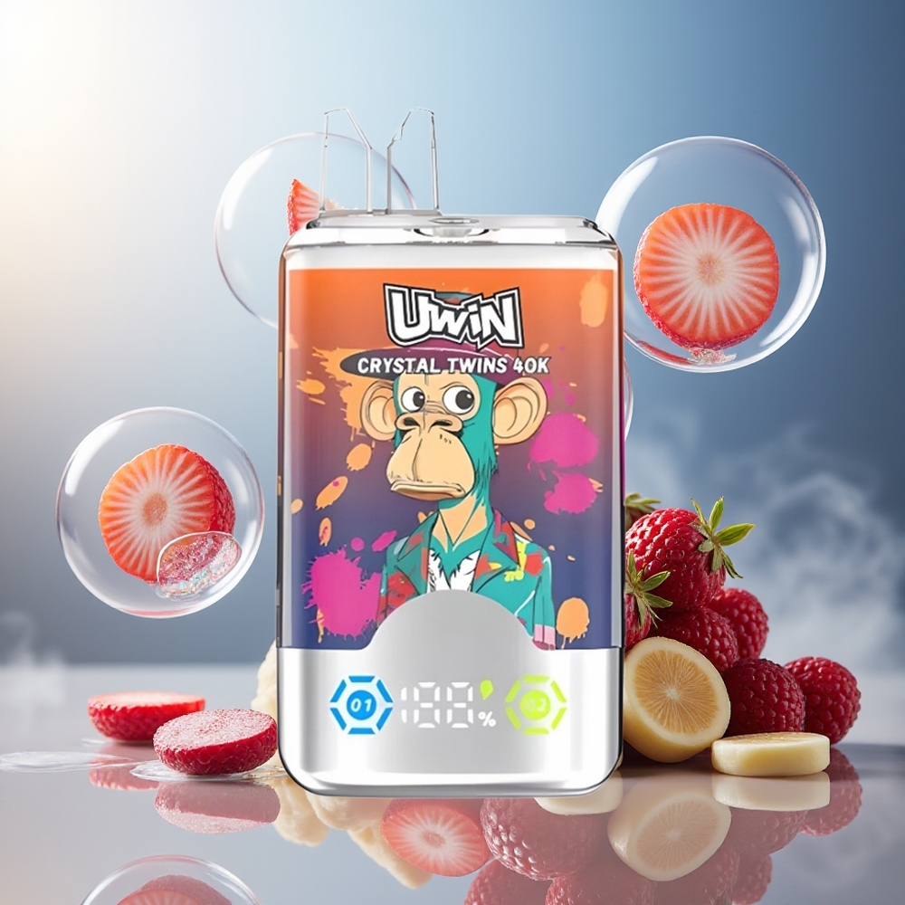 Partihandel Sverige UWIN Crystal Twins 40000 Puffs Två Smaker Jordgubb Hallon Körsbär Herr Blå 32ml 850mAh Type-C