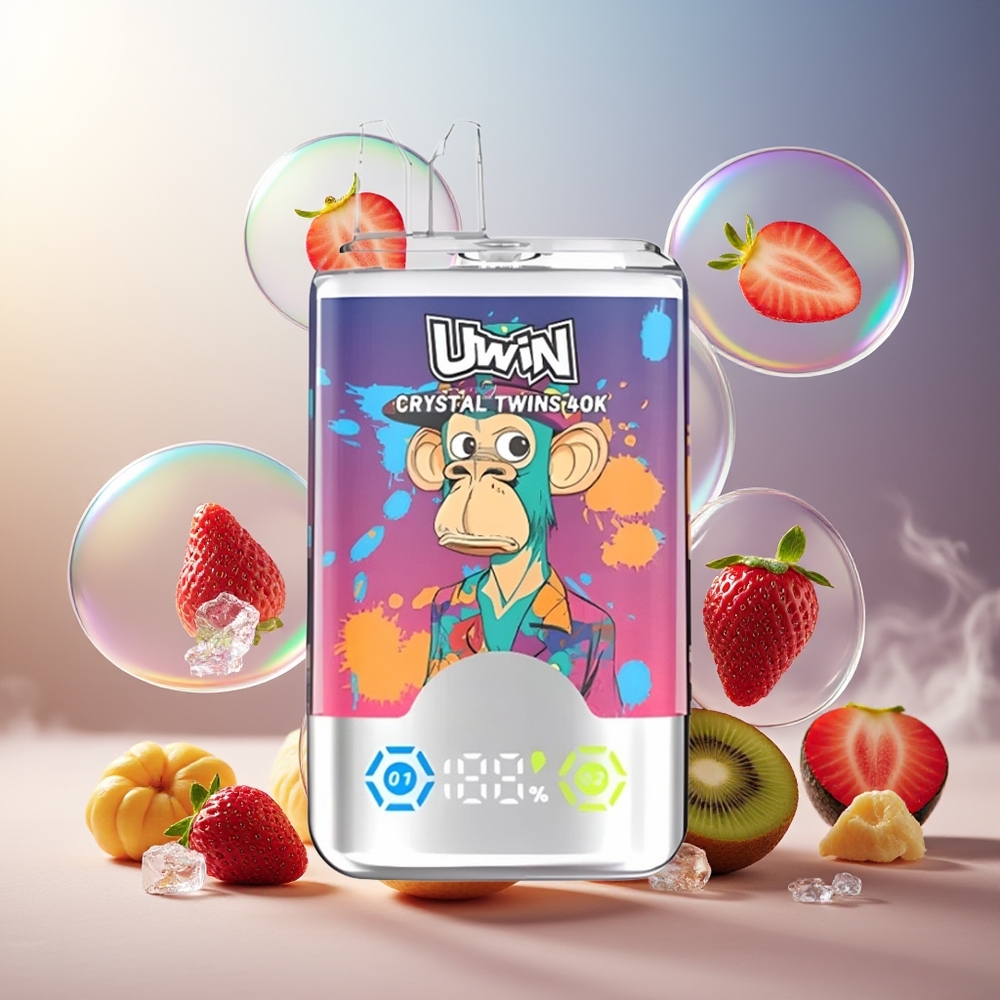 Partihandel Sverige UWIN Crystal Twins 40000 Puffs Två Smaker Jordgubb Kiwi Vindruvor Is 32ml 850mAh Type-C
