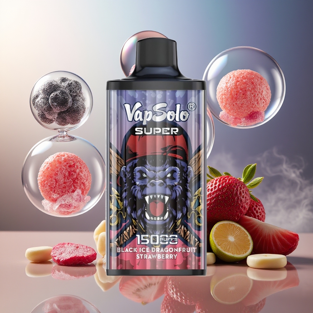 Partihandel Sverige VapSolo Super 15000 Puffs 850mah Type-C Svart Is Draktfrukt Jordgubb