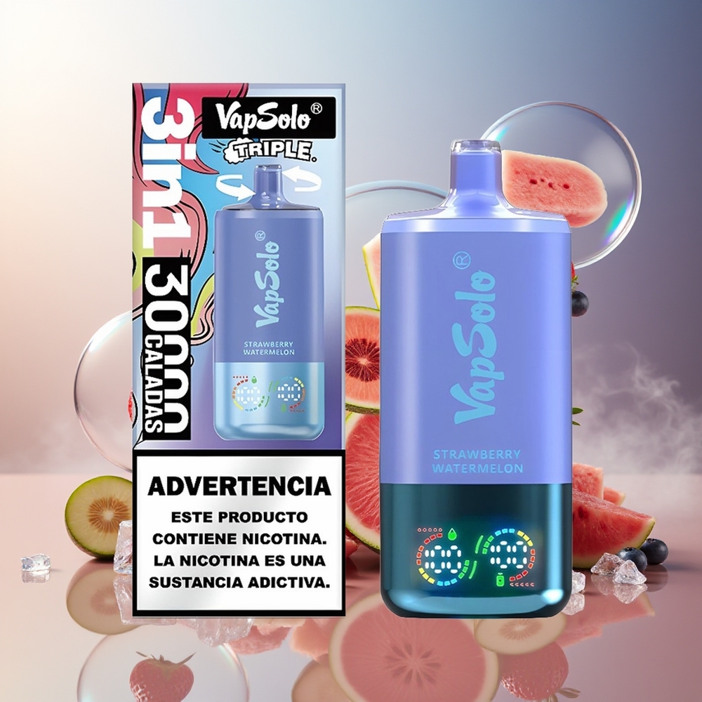 Partihandel Sverige VapSolo Tripe 30000 Puffs 40ml 3 Tankar Jordgubb Vattenmelon & Blåbär Is