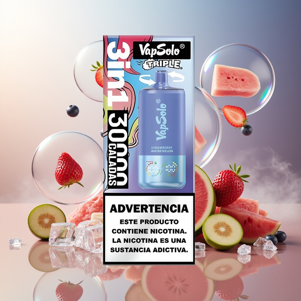 Partihandel Sverige VapSolo Tripe 30000 Puffs 40ml 3 Tankar Jordgubb Vattenmelon & Blåbär Is