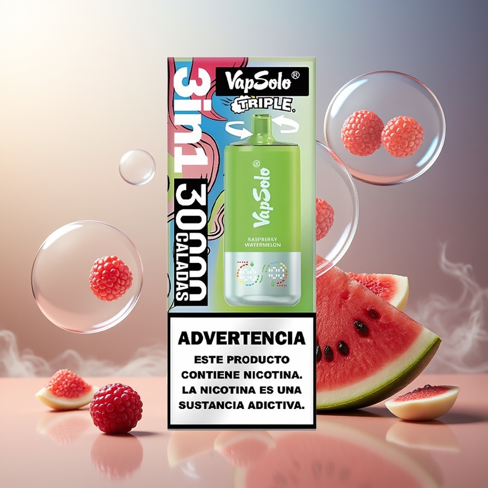 Partihandel Sverige VapSolo Tripe 30000 Puffs 40ml 50mg/ml 3 Tankar Hallon Vattenmelon