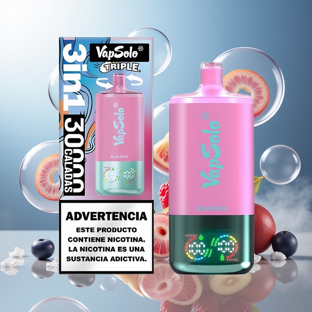 Partihandel Sverige VapSolo Tripe 30000 Puffs 40ml Blå Hallon Typ-C 3 Tankar