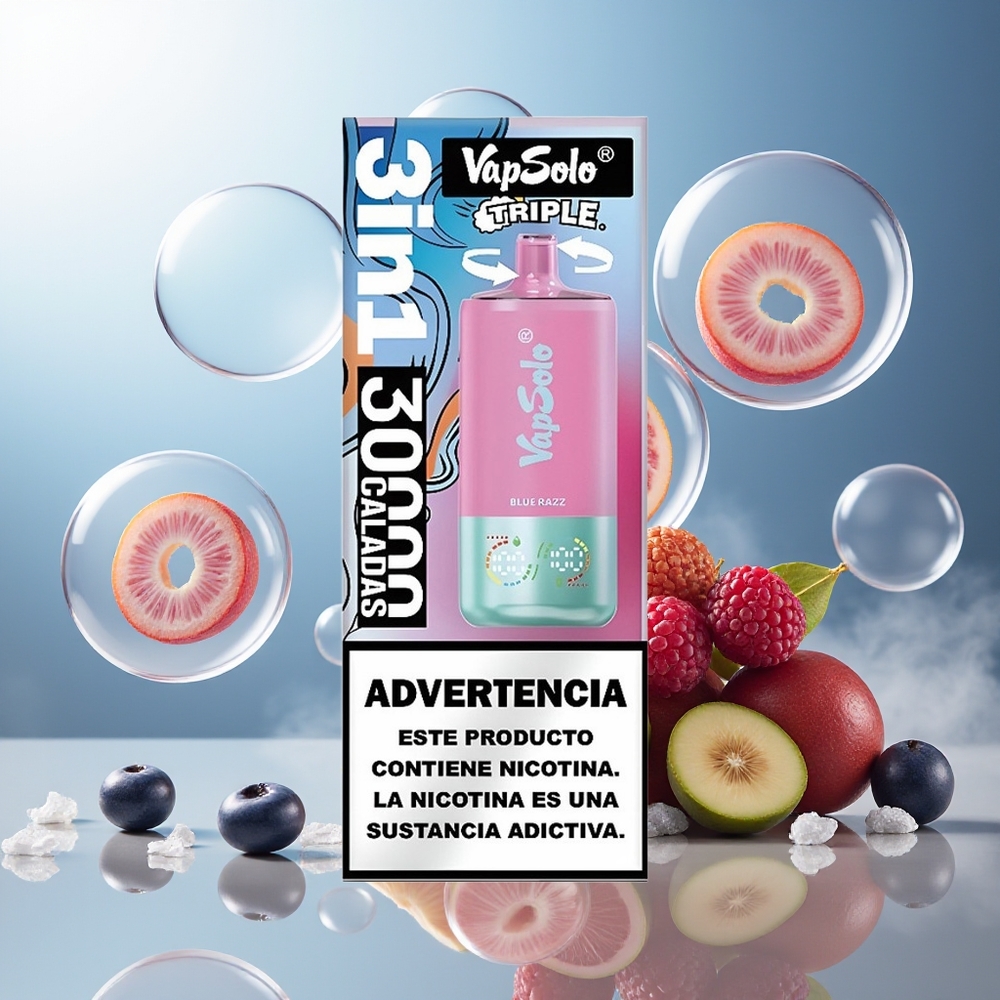 Partihandel Sverige VapSolo Tripe 30000 Puffs 40ml Blå Hallon Typ-C 3 Tankar