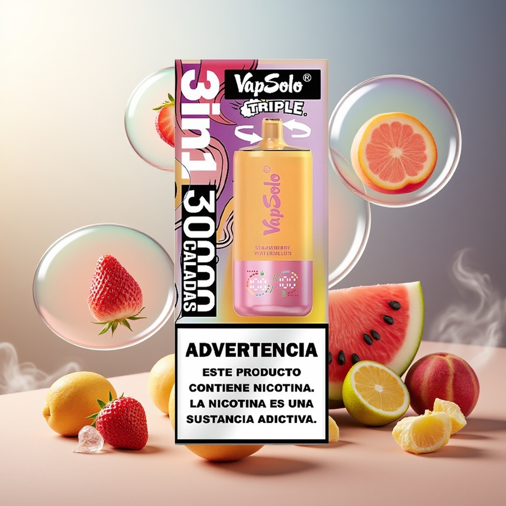 Partihandel Sverige VapSolo Tripe 30000 Puffs 40ml Jordgubb Vattenmelon & Citron Persika Typ-C