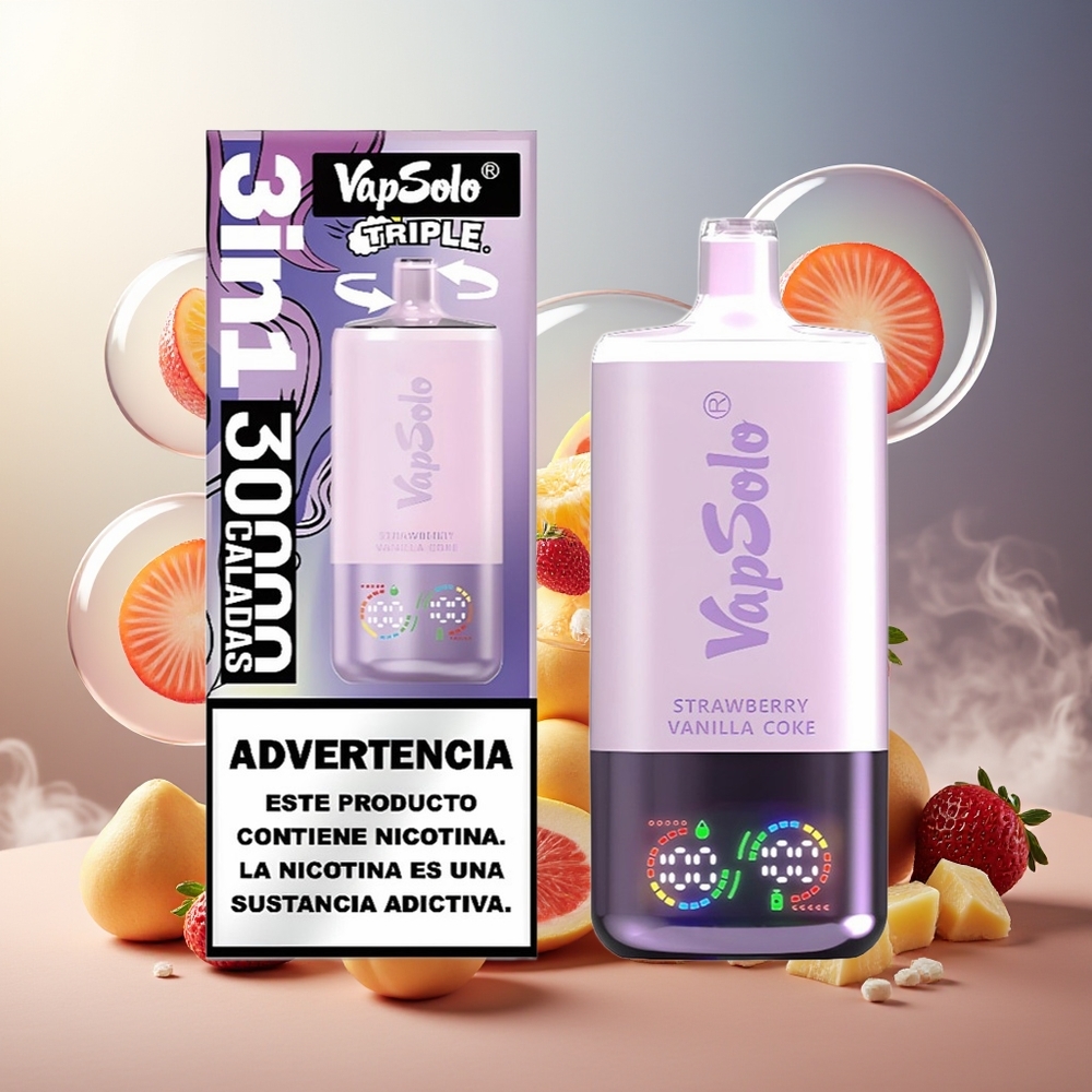 Partihandel Sverige VapSolo Tripe 30000 Puffs Jordgubb Vanilj Cola 40ml Type-C 3 Tankar