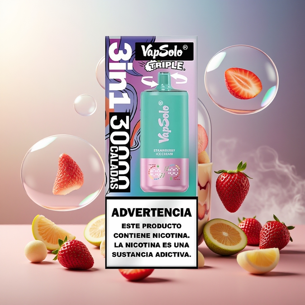 Partihandel Sverige VapSolo Tripe 30000 Puffs Jordgubbglass 40ml Typ-C 3 Tankar