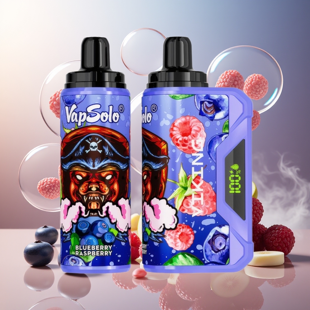 Partihandel Sverige VapSolo VIKING 12000 Puffs Blåbär Hallon 22ml Typ-C LED