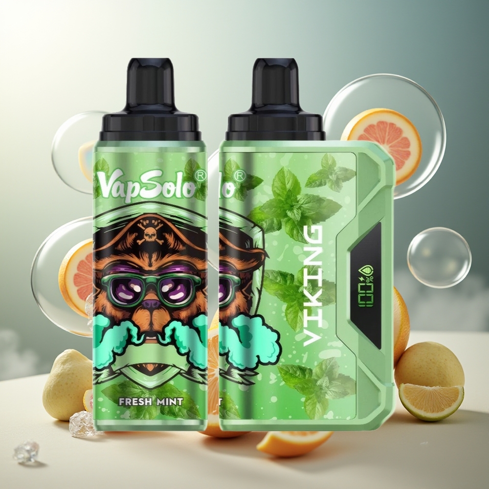 Partihandel Sverige VapSolo VIKING 12000 Puffs Engångs E-Cigg Färsk Mynta 22ml Typ-C LED