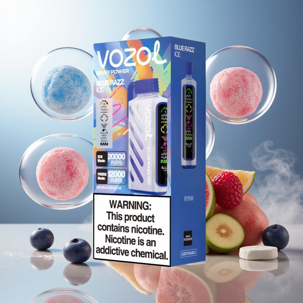 Partihandel Sverige VOZOL Gear Power 20000 Puffs Dual Mesh Blå Hallon Is
