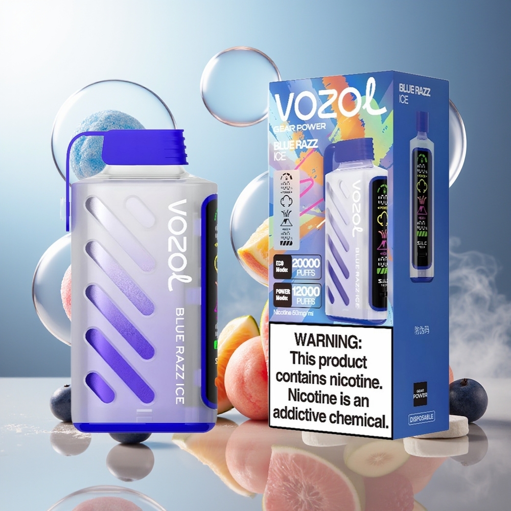 Partihandel Sverige VOZOL Gear Power 20000 Puffs Dual Mesh Blå Hallon Is
