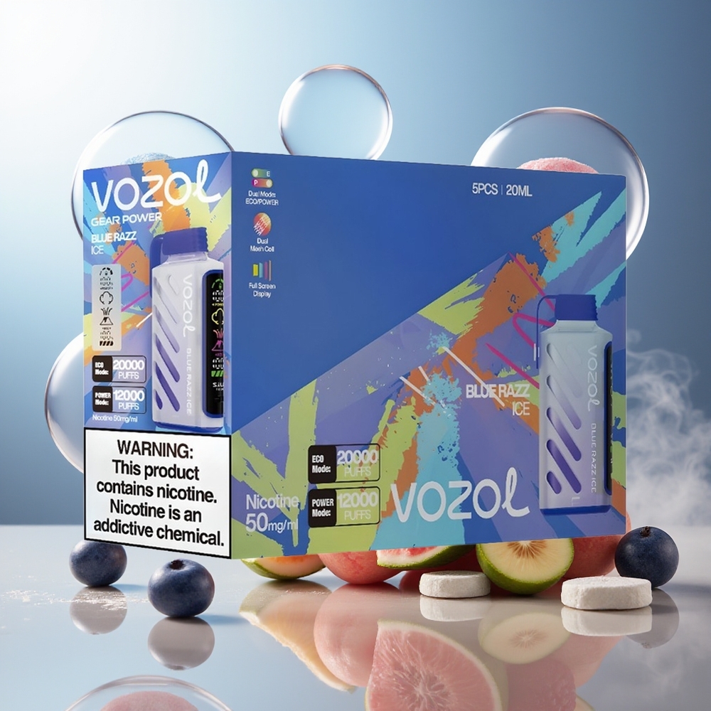 Partihandel Sverige VOZOL Gear Power 20000 Puffs Dual Mesh Blå Hallon Is