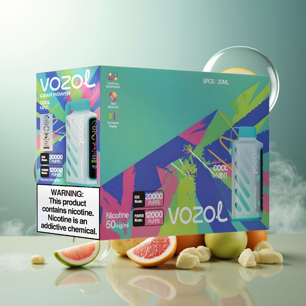 Partihandel Sverige VOZOL Gear Power 20000 Puffs Sval Mint S.i.L.C. Tech Dual Mesh 20mL