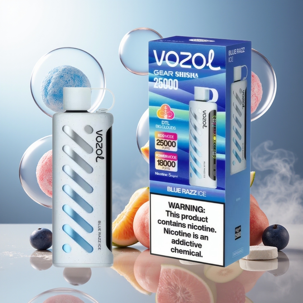 Partihandel Sverige VOZOL Gear Shisha 25000 Puffs Dual Mesh Blå Hallon Is