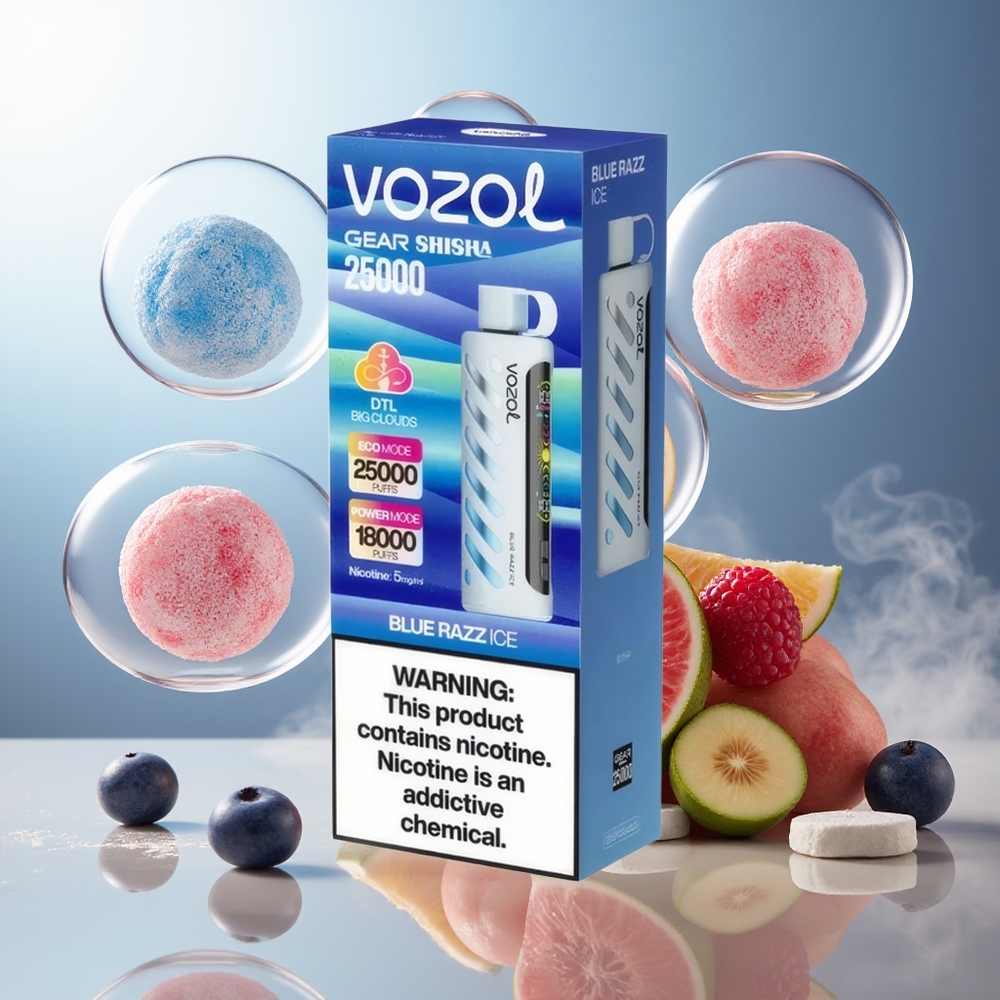 Partihandel Sverige VOZOL Gear Shisha 25000 Puffs Dual Mesh Blå Hallon Is