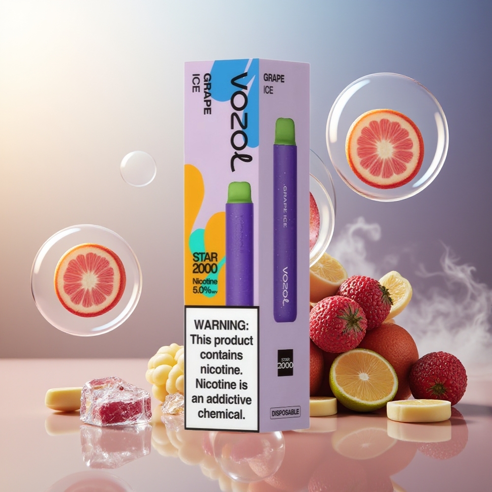 Partihandel Sverige VOZOL STAR 2000 Enkelanvänd Vape Druvis Is 2000 puffar Mjuk munstycke